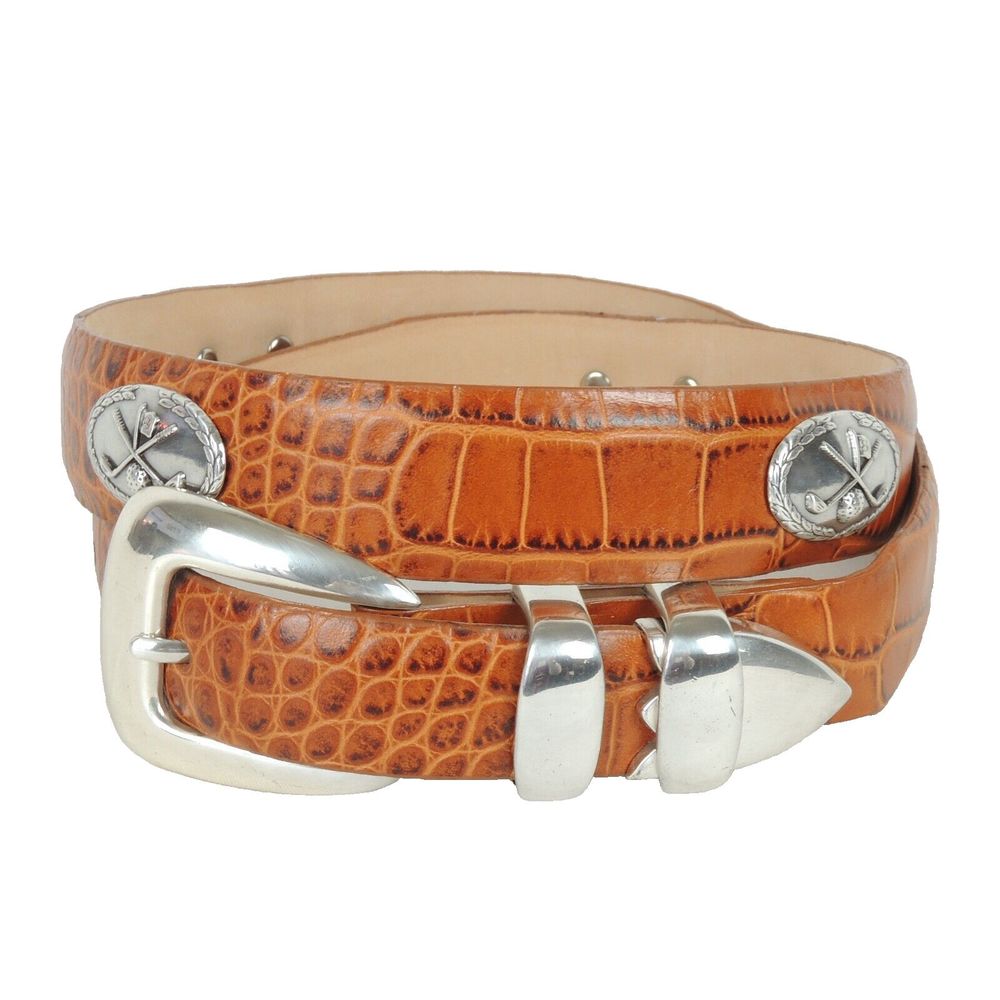 Golf Women's Designer Conchos Belt Size 32 Genuine Italian Calfskin Tan